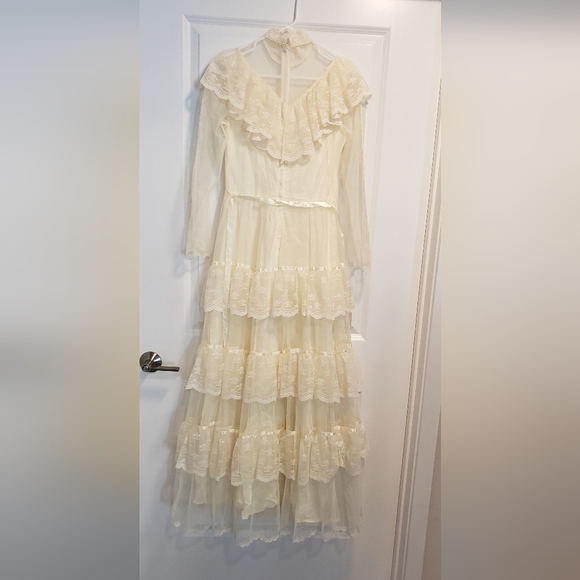 Vintage Dress Prairie Lace 1970s 1980 Union Made USA Nylon Fabric XS - Picture 7 of 11